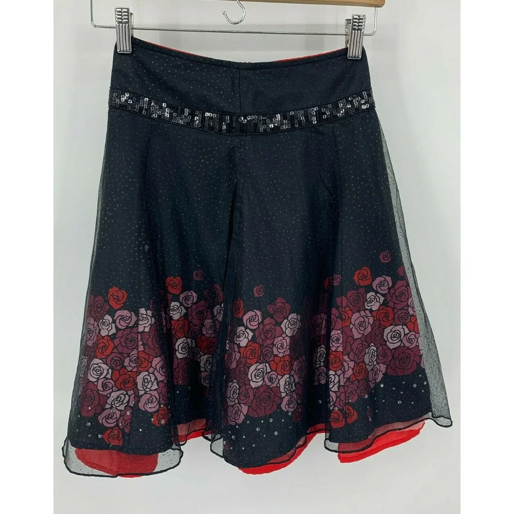 Limited Too Size 8 Layered Floral Sequin and Rhinestone Skirt